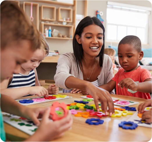 Preschool kids are playing in classroom